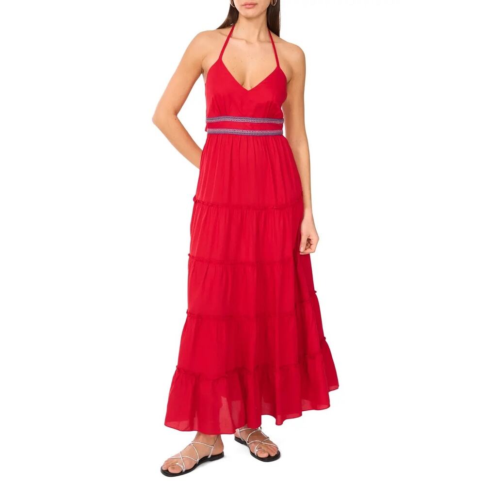 Vince Camuto Radiant Red Halter Maxi Dress NWT Size L Rio Grande 2 Boho